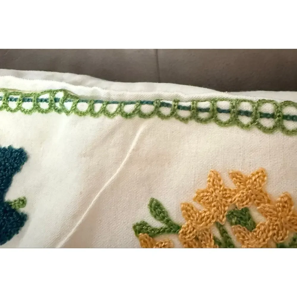 Two colorful flowers embroidered cushion pillows, inserts w/ insert protectors